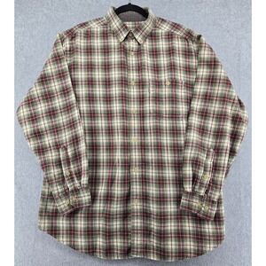 Woolrich Flannel Shirt Mens L Red Green Plaid Button Down Cotton‎ Christmas Soft